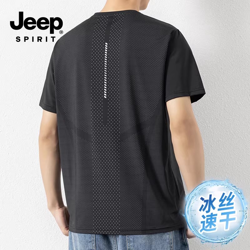 JEEP SPIRIT Jeep летняя тонкая футболка из ледяного шелка с короткими рукавами, сетчатый дышащий свободный быстросохнущий спортивный топ для мужчин