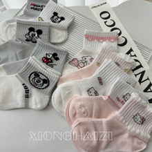 5 pairs of spring and summer children's thin and breathable cartoon cat baby boys and girls cute summer socks with small mesh