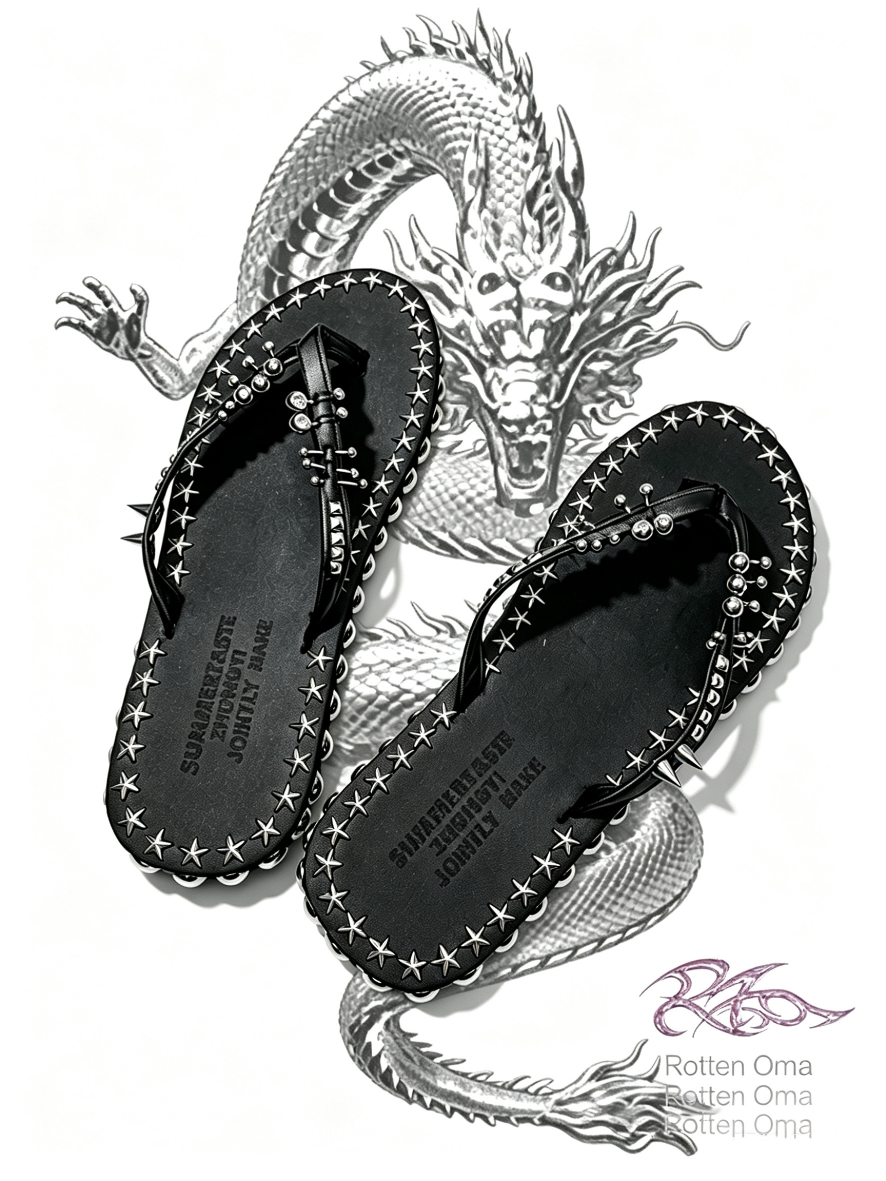 Rottenoma Remake Hot Studded Street Dark Y3K Flip-Flops