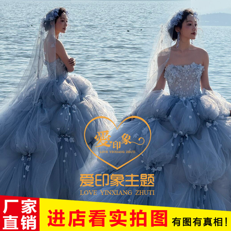 Фотостудия свет и тень фантазийная цветная пряжа Корейская свадебная фотография фотография принцессы фото лес приморье голубое платье бога цветов