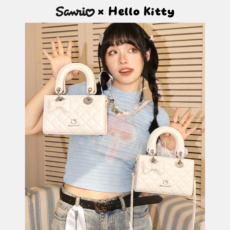 HelloKitty Hello Kitty портативная маленькая квадратная сумка легкого роскошного дизайна с подвеской-бантом на одно плечо, женская сумка-мессенджер