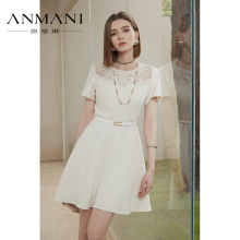 ANMANI Enmanlin 24 Summer New French Lace Embroidered Splice Waist Wrapped A-Line Dress EANEBA20