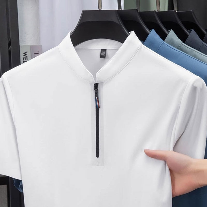 JEEP stand up collar white polo shirt men's short sleeved summer 2025 new high-end loose breathable men's t-shirt
