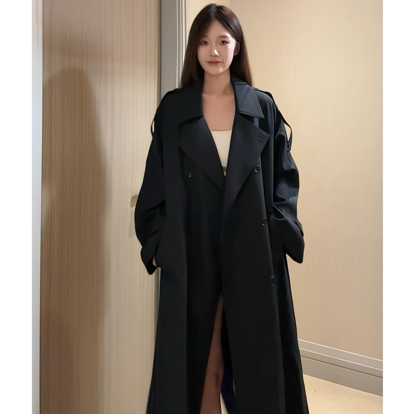 2025 весна и осень, новый стиль, длинная ветровка, женская куртка-гигант, привлекательная, высокая, корейская версия тонкого стиля, популярная и востребованная