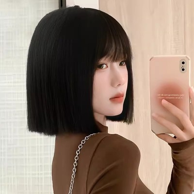 taobao agent 一刀切假发女短发夏季自然全头套式甜酷漫画刘海波波头整顶假发套