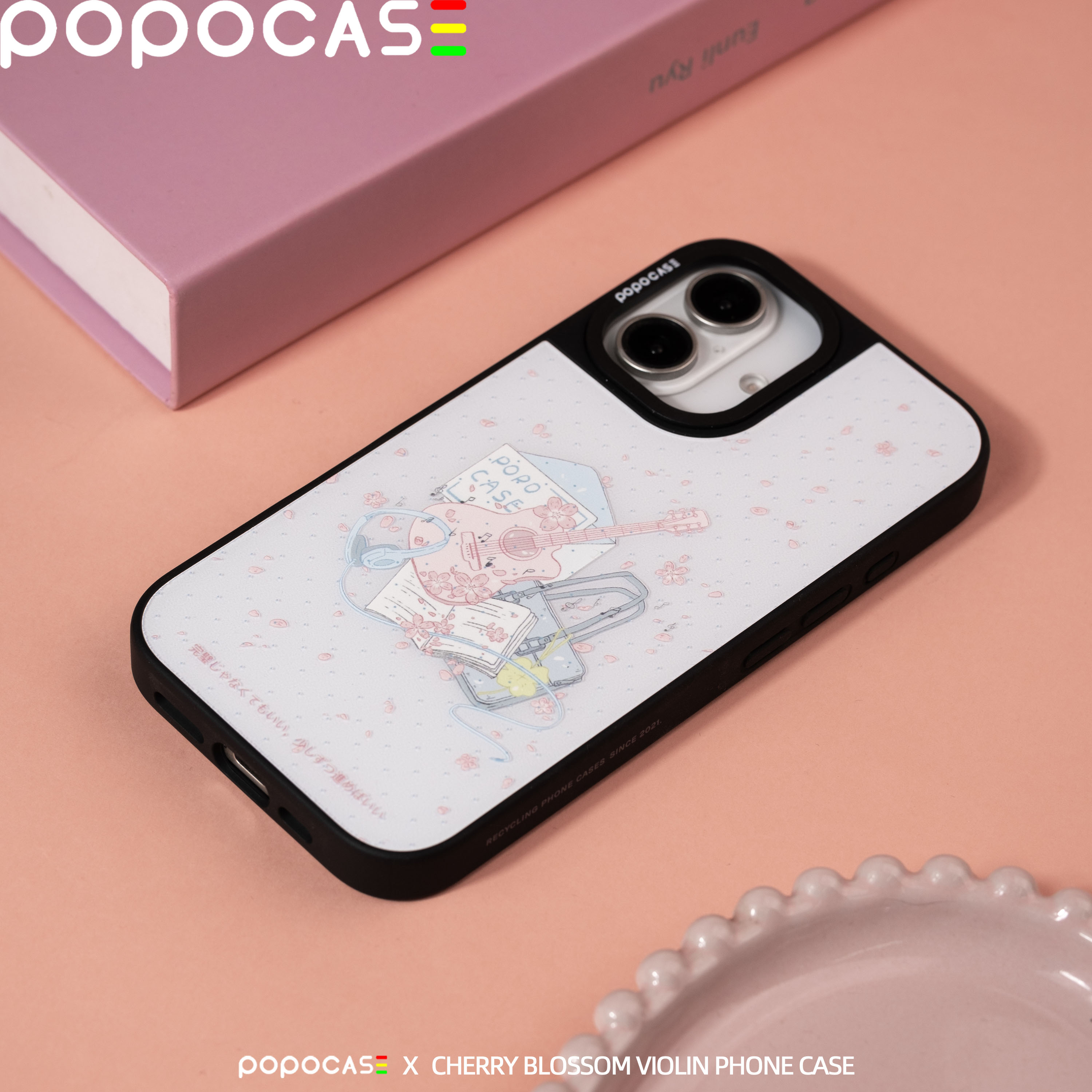 The POOCASE cherry violinist black-boxed sand-scarved girl's heart applies to the apple 17 promax 16pro15 phone belt with a stringed cord all over the ins and Han Fung phone set.
