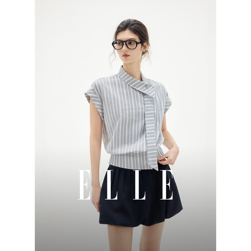 [Playful Declaration] ELLE Irregular Sleeveless Shirt for Women, 2026 Summer New Style, Unique Casual Shirt for Commuting