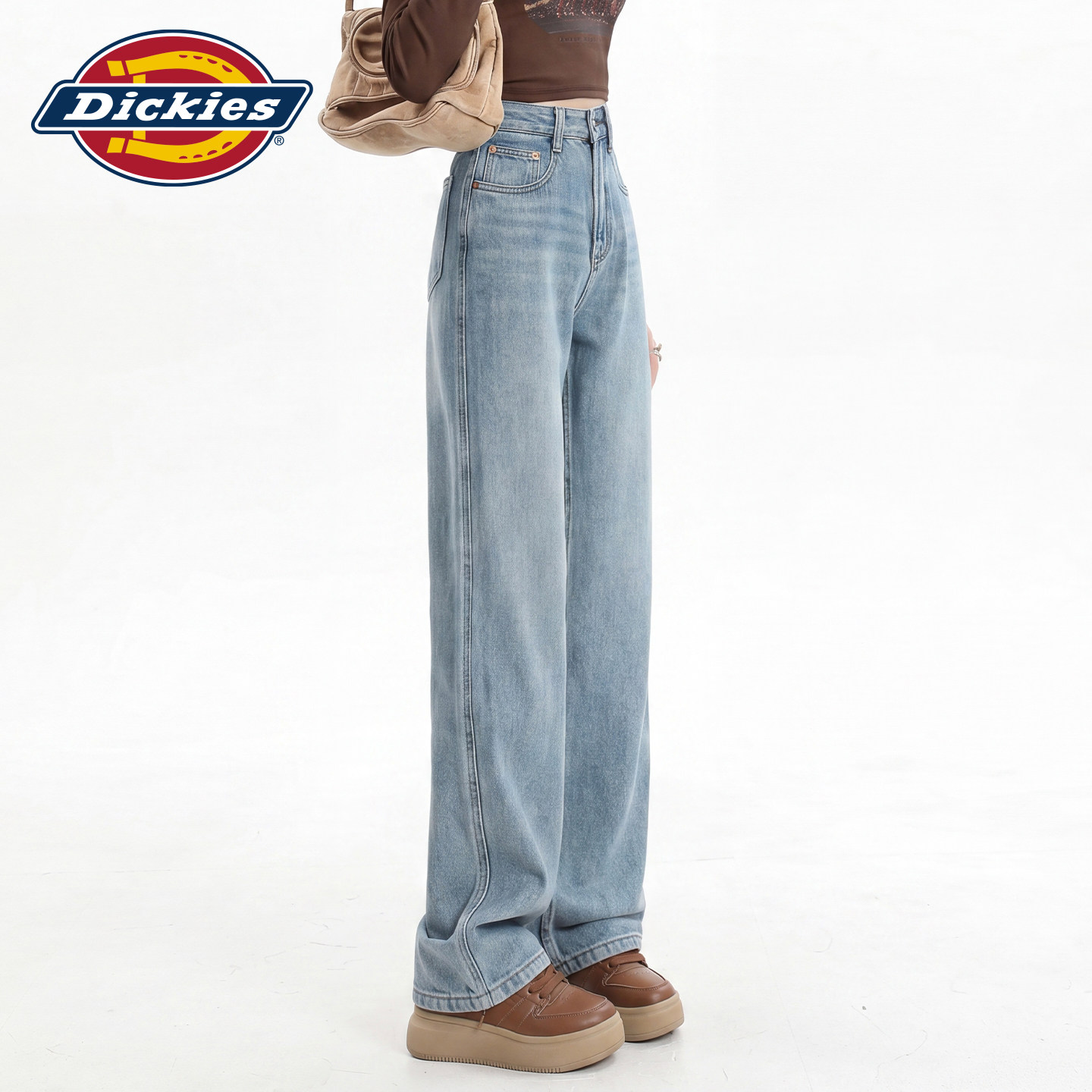 Dickies Dikushi, американские узкие джинсы с широкими штанинами, женские осенние новые свободные узкие брюки прямого кроя с высокой талией, Y