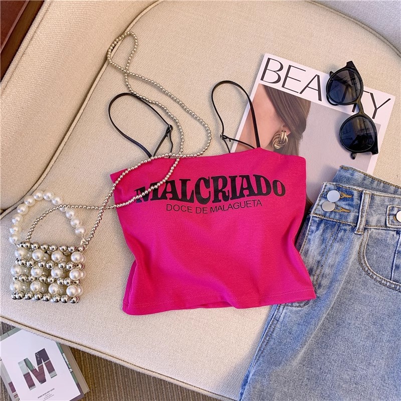 Женская верхняя одежда на бретельках American hot girl small camisole с низом, приталенный летний короткий топ для похудения с накладкой на грудь