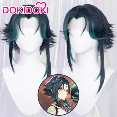 taobao agent DOKIDOKI 现货 原神cos 魈XIAO cosplay假发前蕾丝手勾绿反翘短发