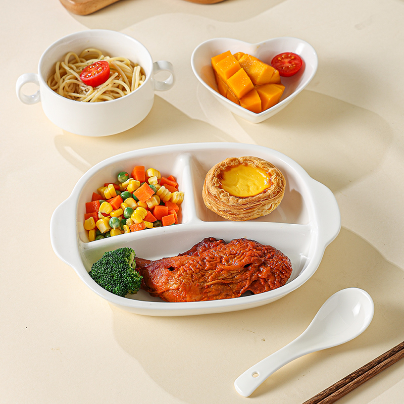 Керамическая решетчатая тарелка для завтрака с количественным разделением еды для взрослых и детей на три порции с уменьшением жира и гипертрофией 211 бинауральное питание на одного человека