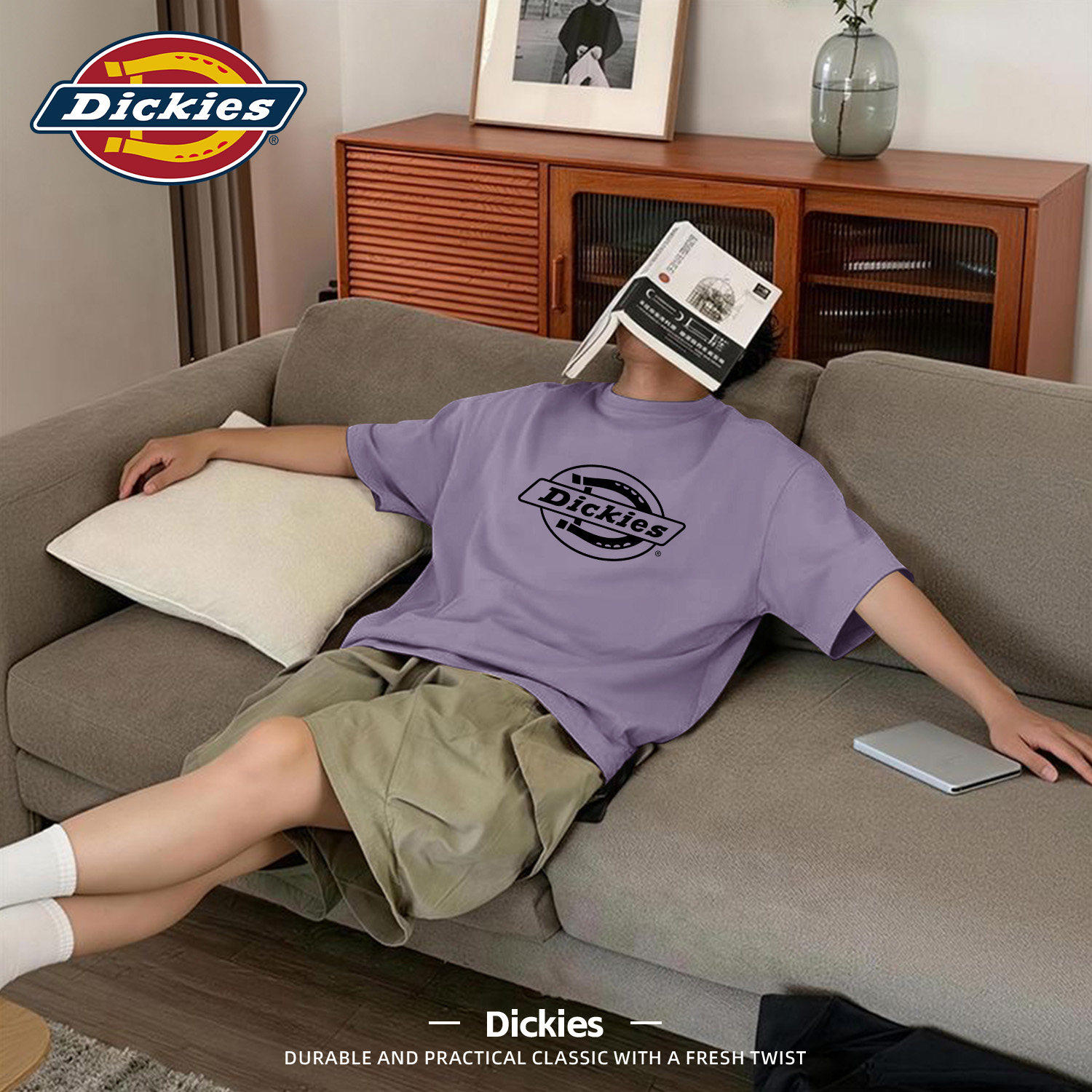 Мужская дымчато-фиолетовая хлопковая футболка с короткими рукавами Dickies 20...