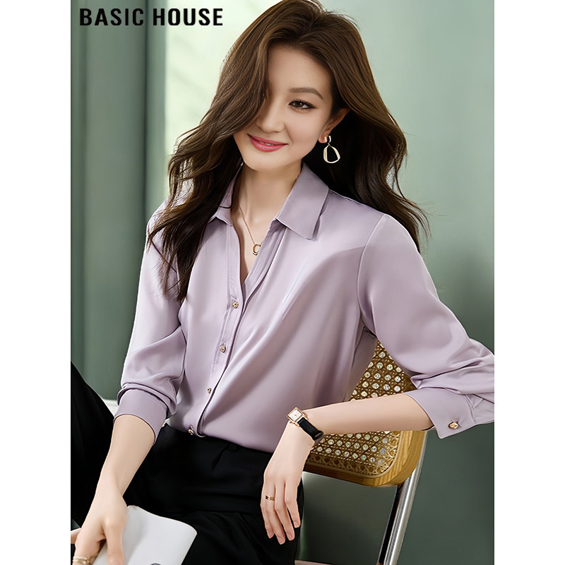 Basic House/百家好 Purple Satin Long-Sleeve Shirt Women's 2026 Summer New Commuting Base Layer Shirt