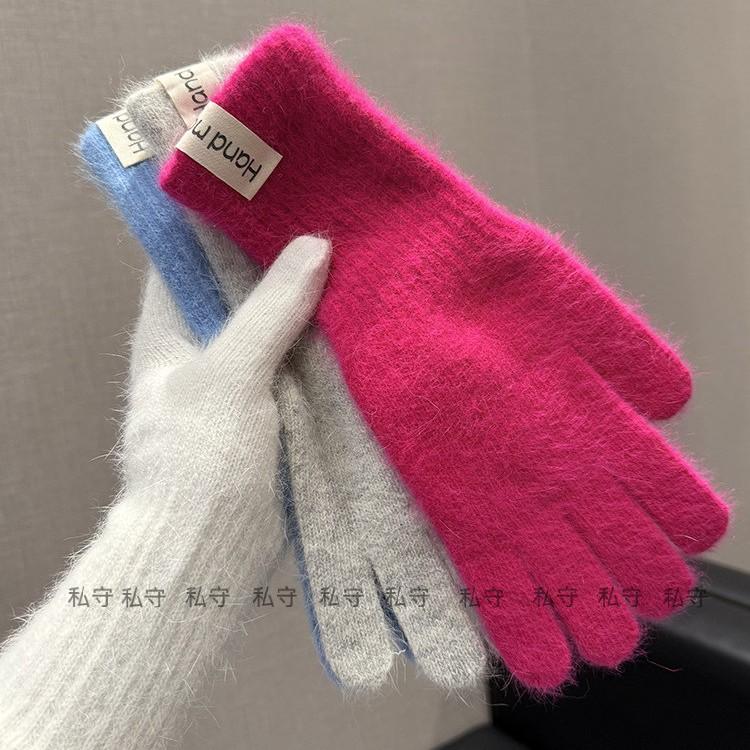 Корейская версия плюшевых перчаток ins wind rabbit plush, милые теплые вязаные шерстяные перчатки, длинные синие утолщенные, мягкие и морозостойкие