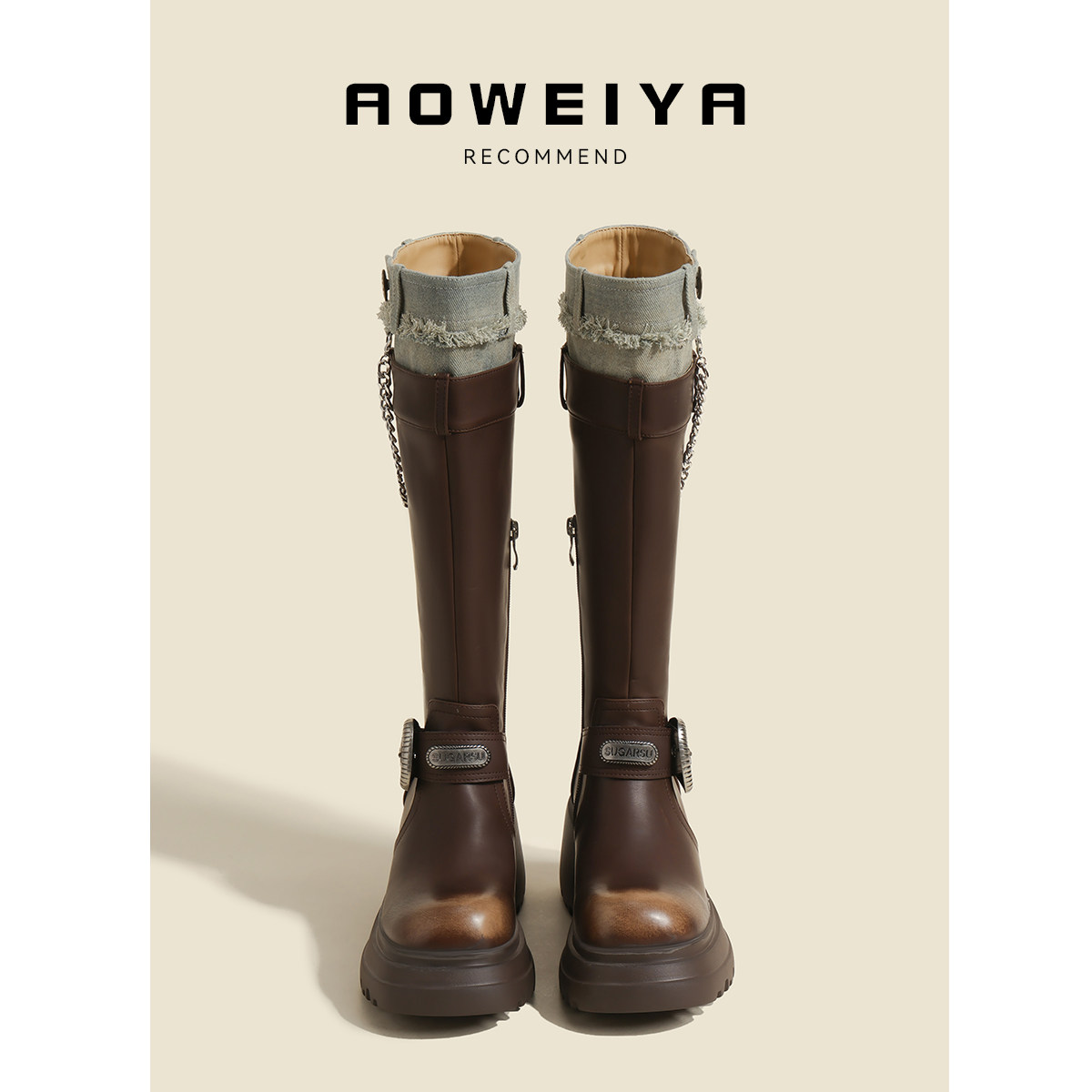 Zhao Zhaoyi's super height-increasing boots for women, 2026 autumn new petite platform riding boots, Merard color-rubbed high boots