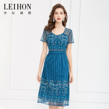 LEIHON/Li Hong International 2024 Summer New Square Neck Printed Chiffon Skirt A Edition Mid length Dress