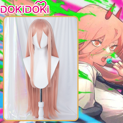 taobao agent DOKIDOKI 现货 电锯人链锯人cos 帕瓦cos假发 粉橘色大发量长直发