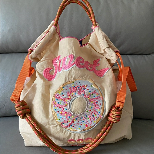 Японский экологичный пончик, вместительный и большой шоппер, сумка через плечо, с вышивкой, новая коллекция