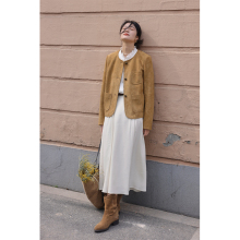 Soleighter French style small fragrant short jacket 2023 autumn new retro suede round neck jacket top