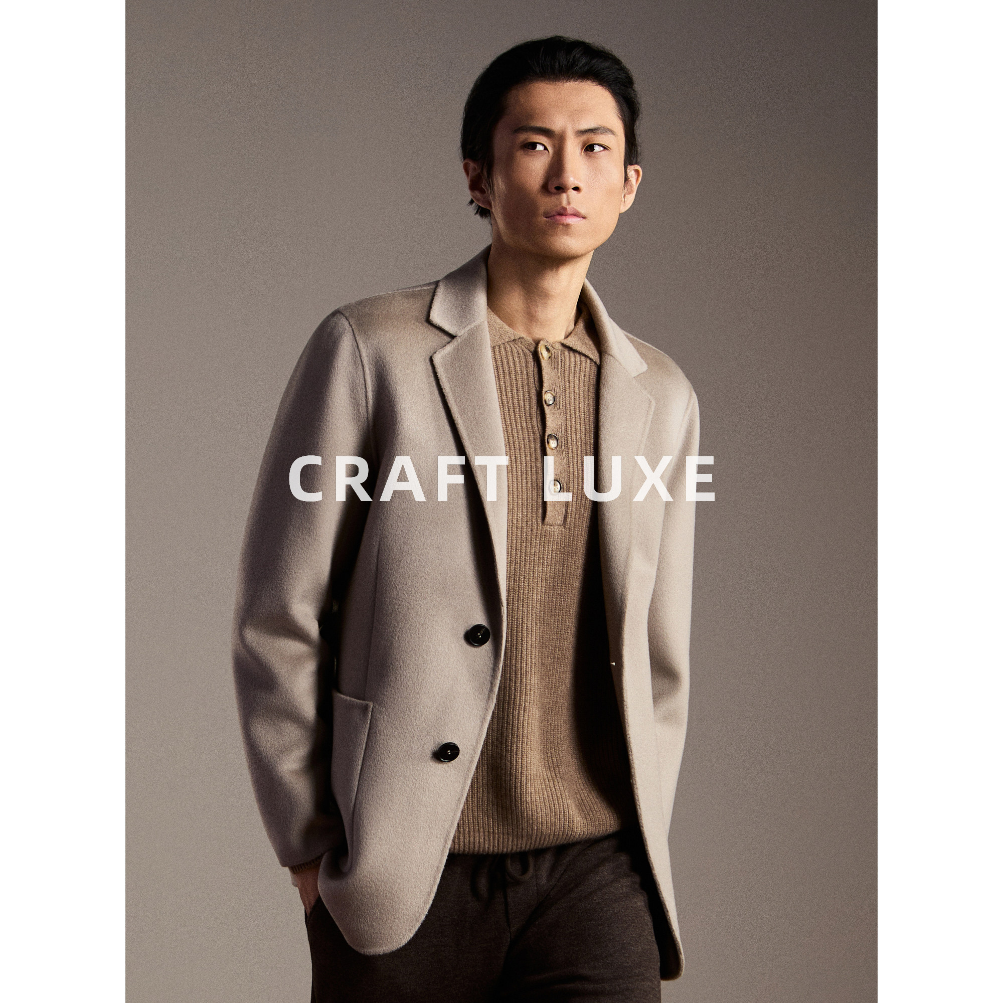 Весенне-осеннее кашемировое пальто в стиле Гаодин от CRAFTLUXE|Old money, короткий двусторонний шерстяной костюм с воротником-стойкой, пальто с высоким уровнем интеллекта