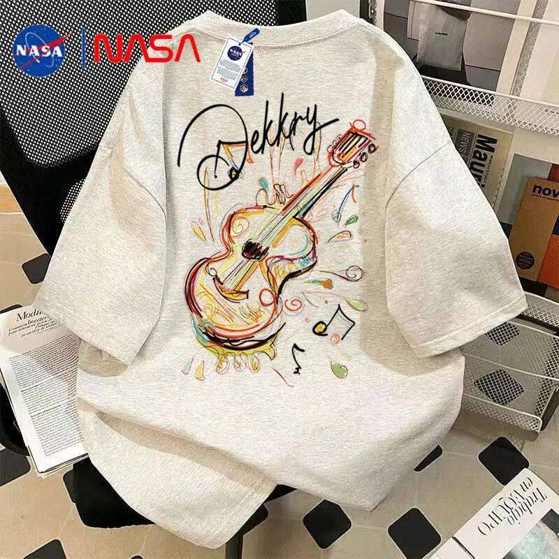 Кобрендовая футболка NASA из плотного хлопка в стиле американского ретро с короткими рукавами vibe guitar для мужчин и женщин, летние свободные трендовые топы