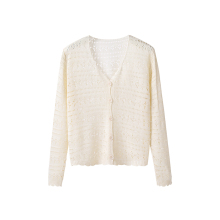 Hollow out long sleeved air-conditioned knitted cardigan for women, thin outer layer, summer short shawl top, sun protection, paired with a dress