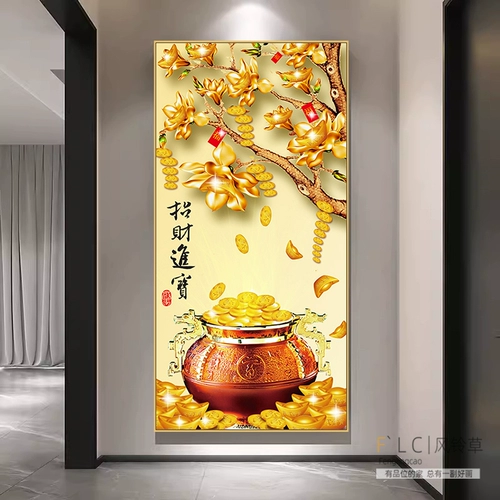 2024 Новая живопись с бриллиантами, полная алмазной гостиной, впитывая деньги в The Screen Point Diamond Cross, затягивающее крыльцо дерева удачи, Diamond Embroidery