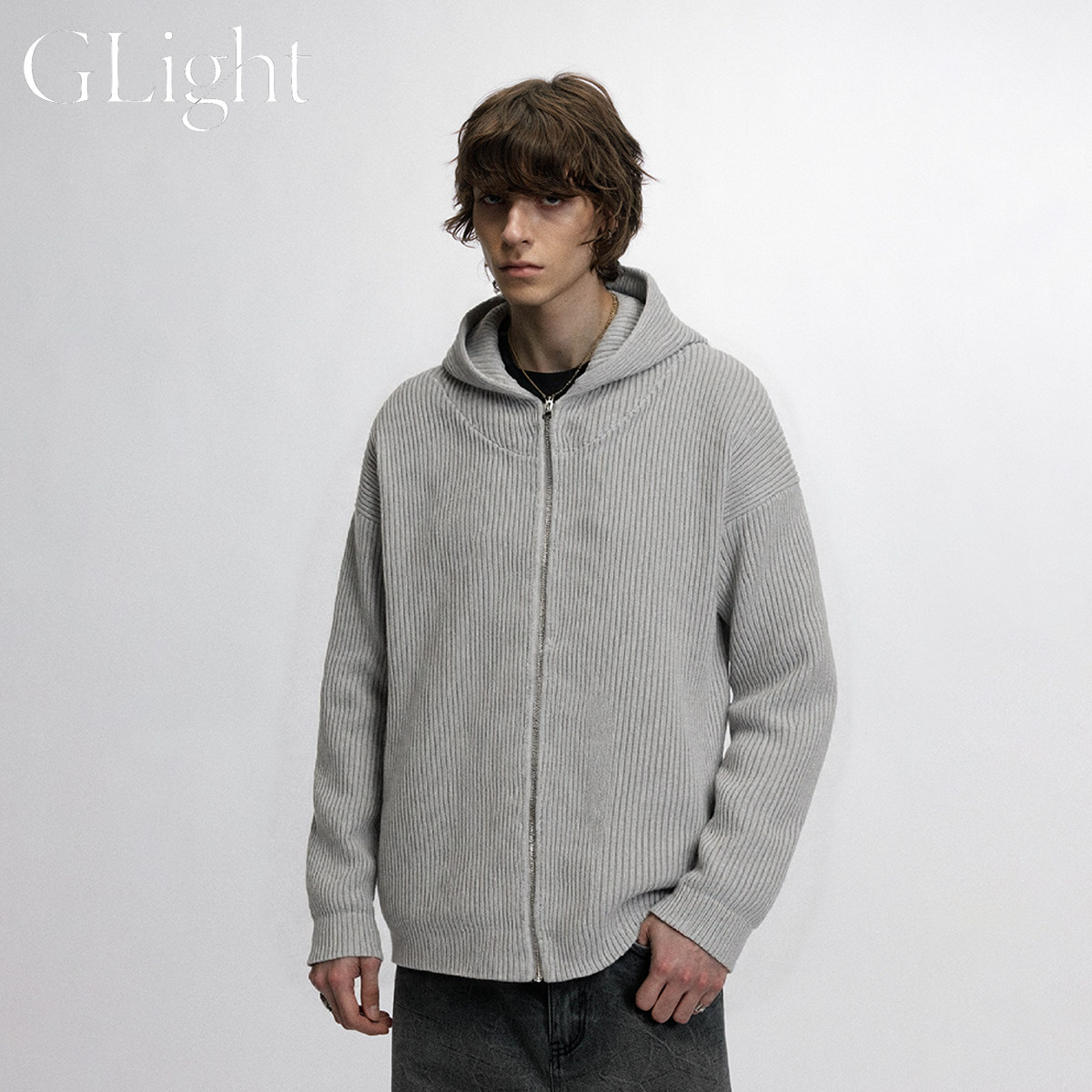 Серый вязаный кардиган GLight в стиле ретро 