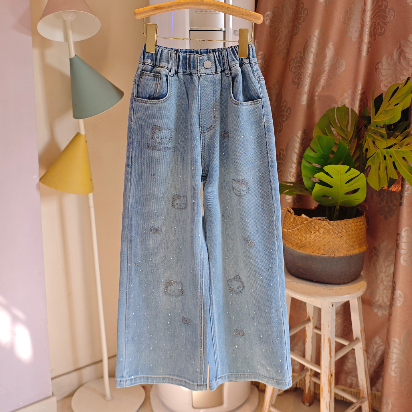 Весенне-летние джинсы gypsophila hot diamond jeans для девочек, коллекция 2026 года, прямые широкие брюки, уникальные детские повседневные брюки с очень красивым рисунком