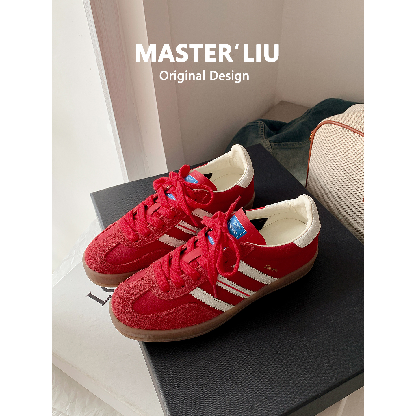 Версия из воловьей кожи ~ красные женские кроссовки в немецком стиле в стиле ретро; новинка 2025 года; модная повседневная спортивная обувь на плоской подошве с мягкой подошвой; женская обувь Forrest