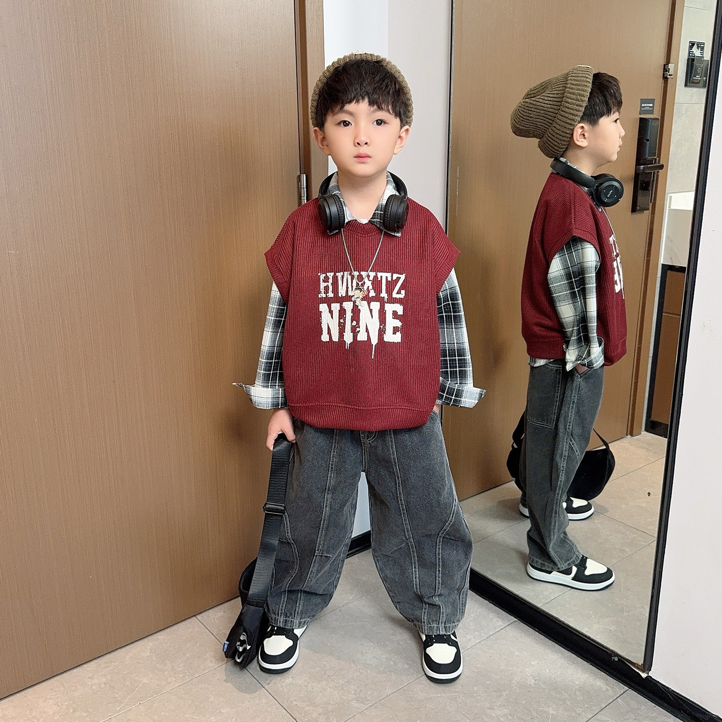 Осенний костюм-тройка для мальчиков, красивая детская рубашка с длинными рукавами в стиле 