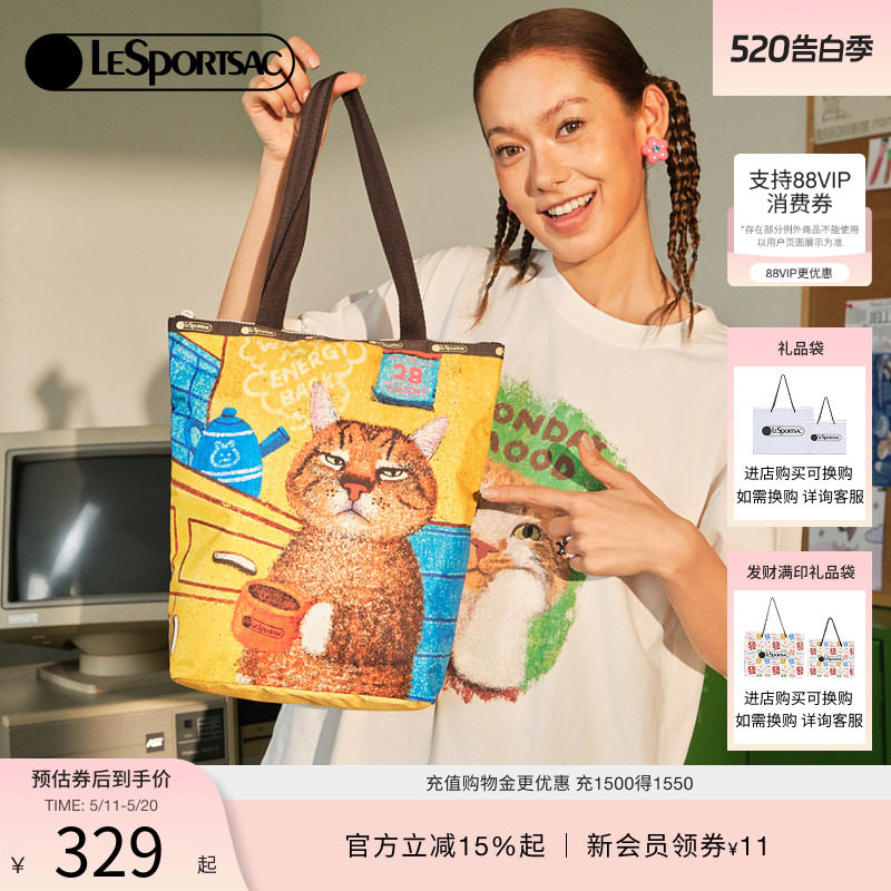 LeSportsac Le Banshi - новая кобрендовая повседневная сумка-тоут большой вместимости с милым котом для пригородных поездок на одно плечо