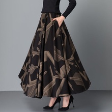 Three colors: High waisted geometric A-line skirt, high waisted geometric print, A-line half length skirt for women