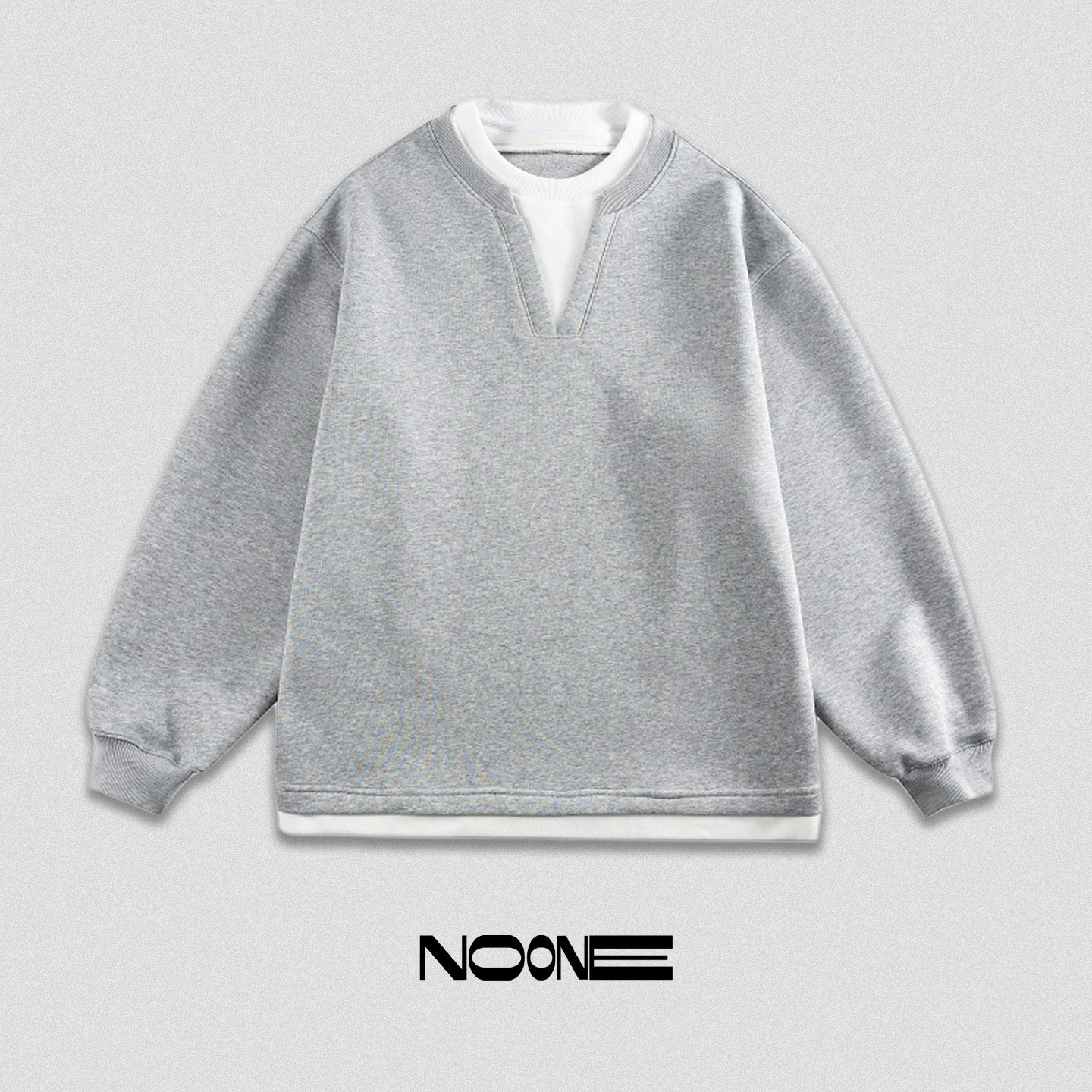 NOONE | 小众设计感 韩风复古假两件撞色V领套头街头 | 男卫衣