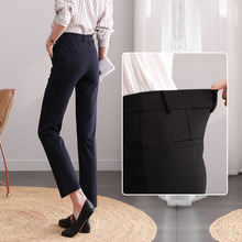 High waisted loose fitting slimming suit pants with elastic cropped straight leg pants