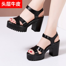 Model Qipao runway sandals for women's summer 10cm high heels, thick heels, waterproof platform, sponge cake, thick soles, fish mouth, genuine leather sandals for women