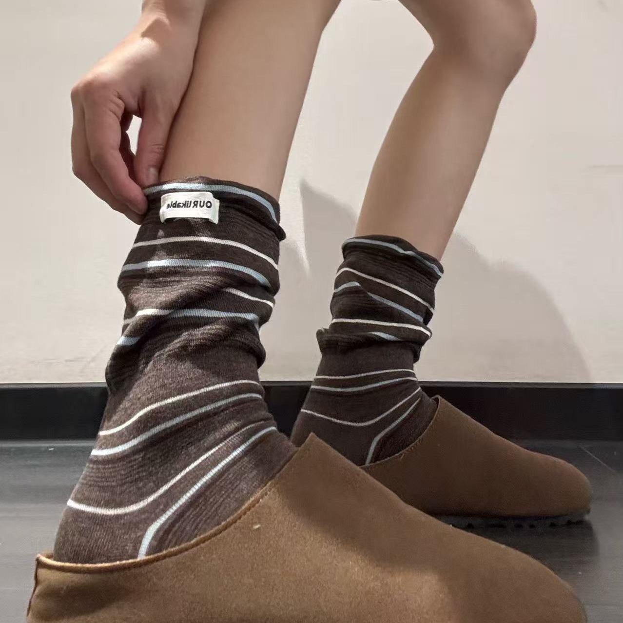 I'm totally obsessed with milk coffee! Striped stockings + Birkenstocks! The slimming effect is amazing...