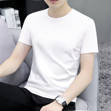 High end men's short sleeved T-shirt, men's 2024 new summer white round neck, pure cotton slim fit T-shirt, half sleeved upper garment