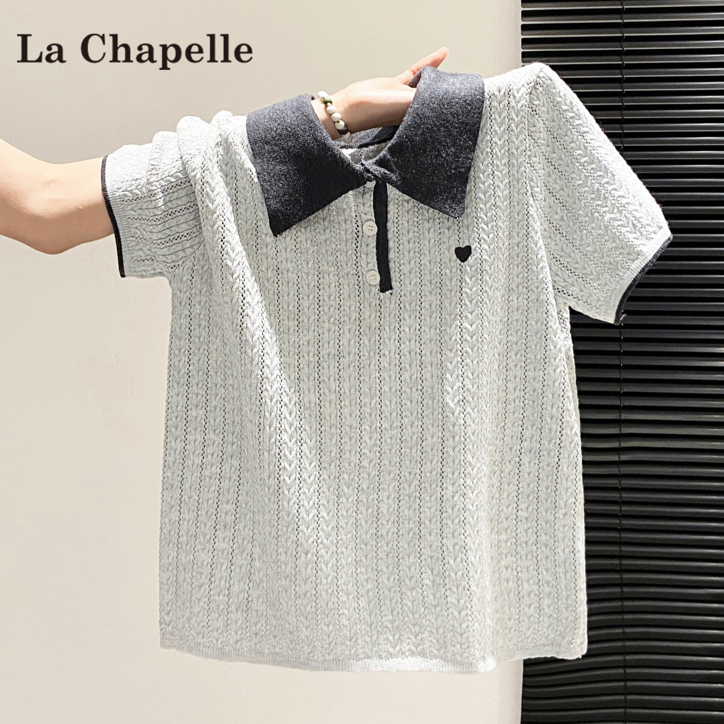 La Chapelle, серая футболка-поло с воротником-стойкой, свитер с короткими рукавами, женский летний топ на одно плечо, новинка 2026 года