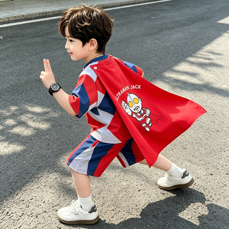 Спортивный костюм для мальчиков Ultraman, лето 2026, новая детская летняя одежда для маленьких мальчиков, Хан Фан, красивая детская одежда в стиле Ruffian