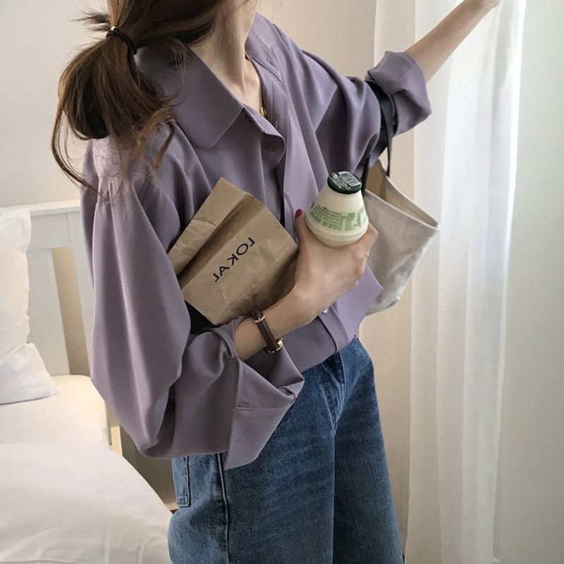 Purple chiffon blouse for women, French-style sophisticated, new summer design for 2026, unique style, sun-protective shirt.