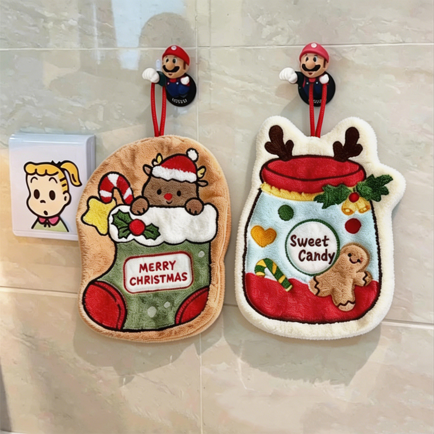 Cute cartoon forest-themed hand towel for Christmas parties, made of coral fleece and absorbent...