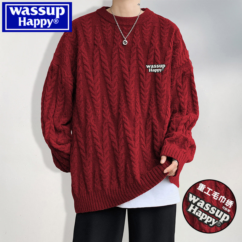 wassup happy, свитер с круглым вырезом, мужская осенне-зимняя утолщенная теплая вязаная рубашка большого размера twist lazy