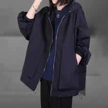 Returning customers in the store over a thousand Mapping Hong Kong light luxury women's clothing retro Japanese style loose fitting and slimming large drawstring hooded short jacket