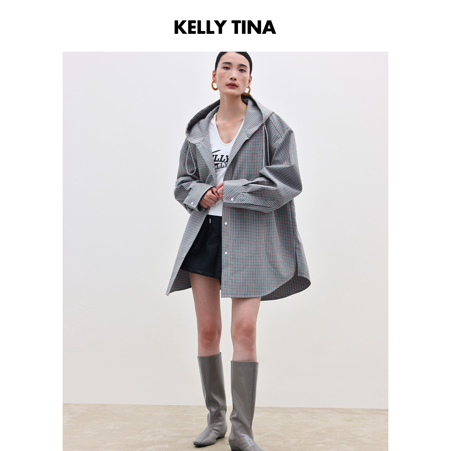 Женская ветровка-рубашка в стиле ретро KELLY TINA wilderness, новинка 2025 года, тонкое клетчатое пальто средней длины