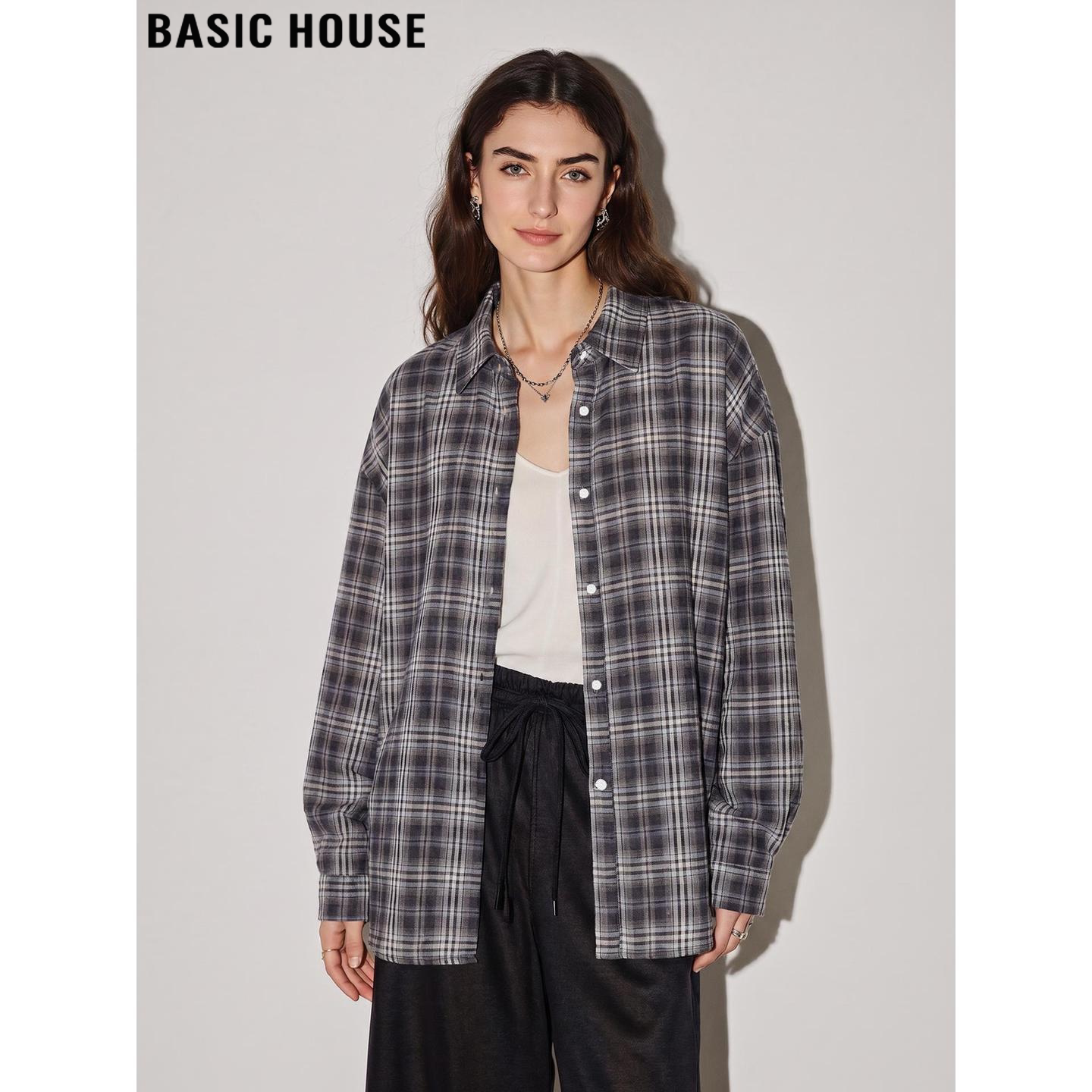 Basic House/Plaid Check Collared Shirt Women's Summer Thin Retro Loose Pure Cotton Sun Protection Cardigan