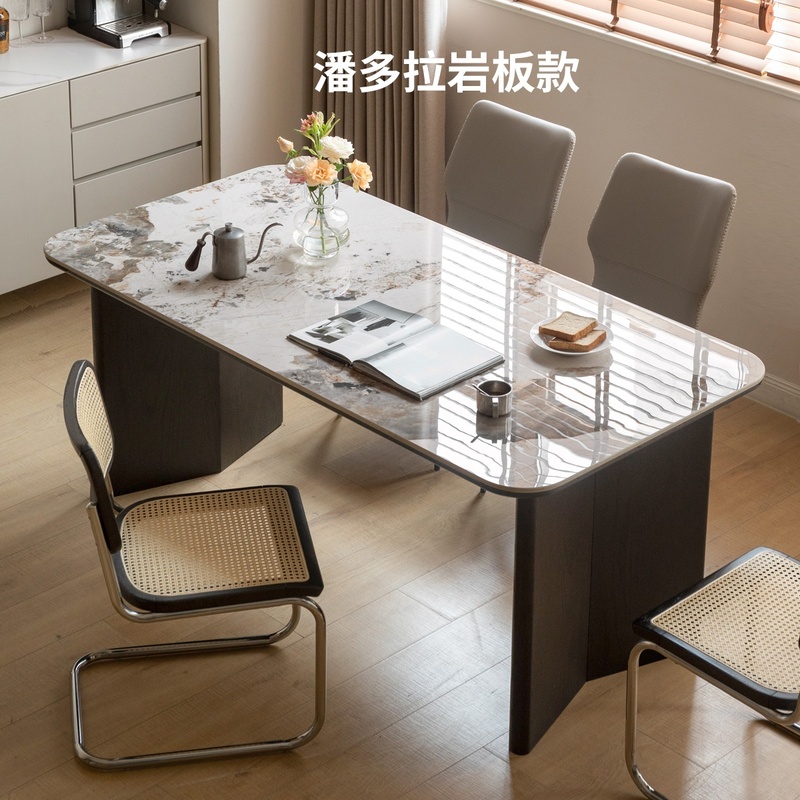 Деревянный язык Гэндзи обеденный стол из массива дерева и каменной доски Итальянский домашний обеденный стол черный простой