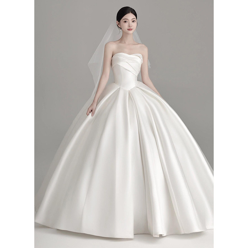Французское легкое свадебное платье-топ bride 2025, новинка, атласная основная пряжа, высококачественная текстура, простое маленькое платье для выхода в свет