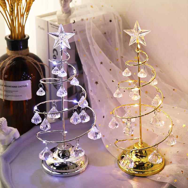 Рождественские украшения подарки с гальваническим покрытием из кованого железа елка светодиодная светящаяся хрустальная Рождественская елка хрустальное украшение стола ночник