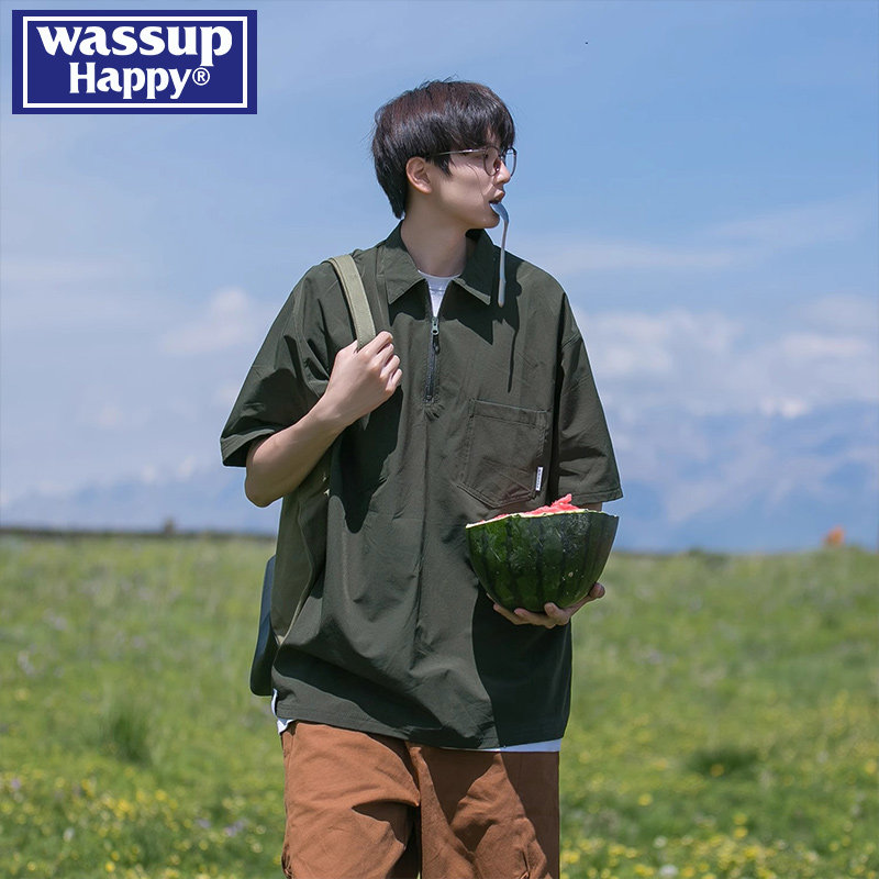 wassup happy, рубашка поло с короткими рукавами, мужская летняя трендовая свободная повседневная рубашка в тон костюму